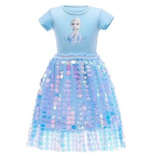 Frozen Elsa Anna blue sequin sparkly dress